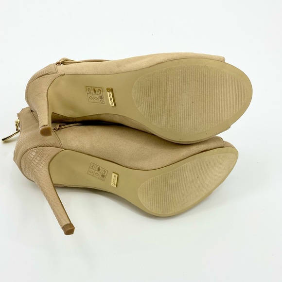 BEBE Benci High Heel Tassel Open Toe Nude Suede Ankle Bootie Size 9 - Picture 9 of 16